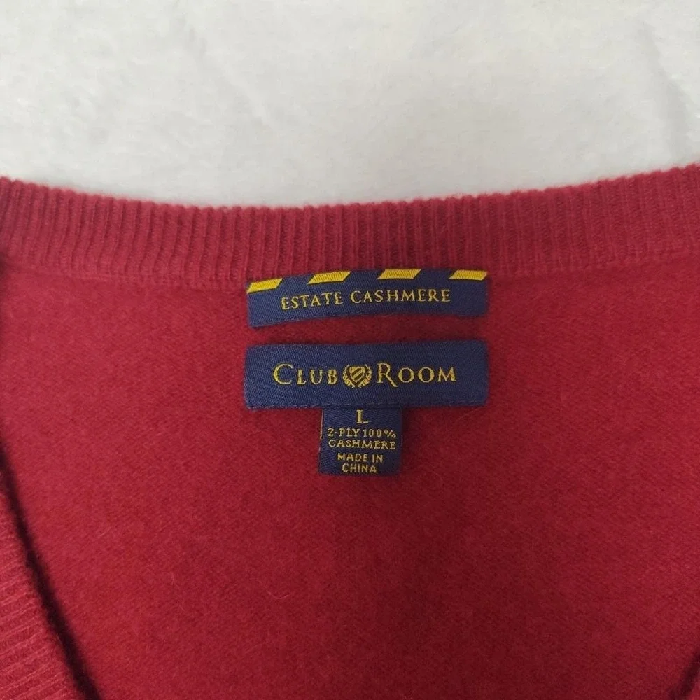 Club Room Sweater Mens‎ Large Red V-Neck 100% Cashmere Pullover Lightweight Knit